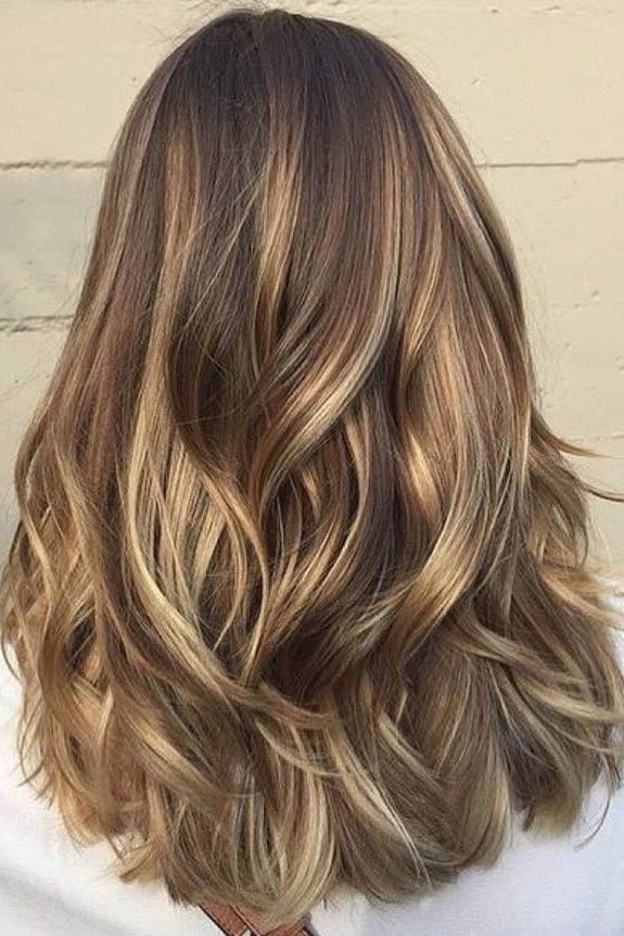 Střední Brown Hair with Buttery Blonde Highlights