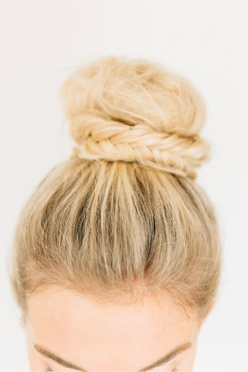 Fishtail Braid-Wrapped Topknot