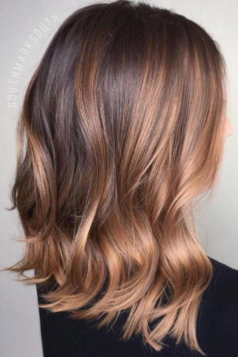 Brunette Lob with Rose Gold Balayage
