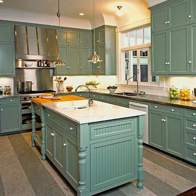 الرجعية mint green kitchen classic cabinets and a kitchen island with a white marble countertop