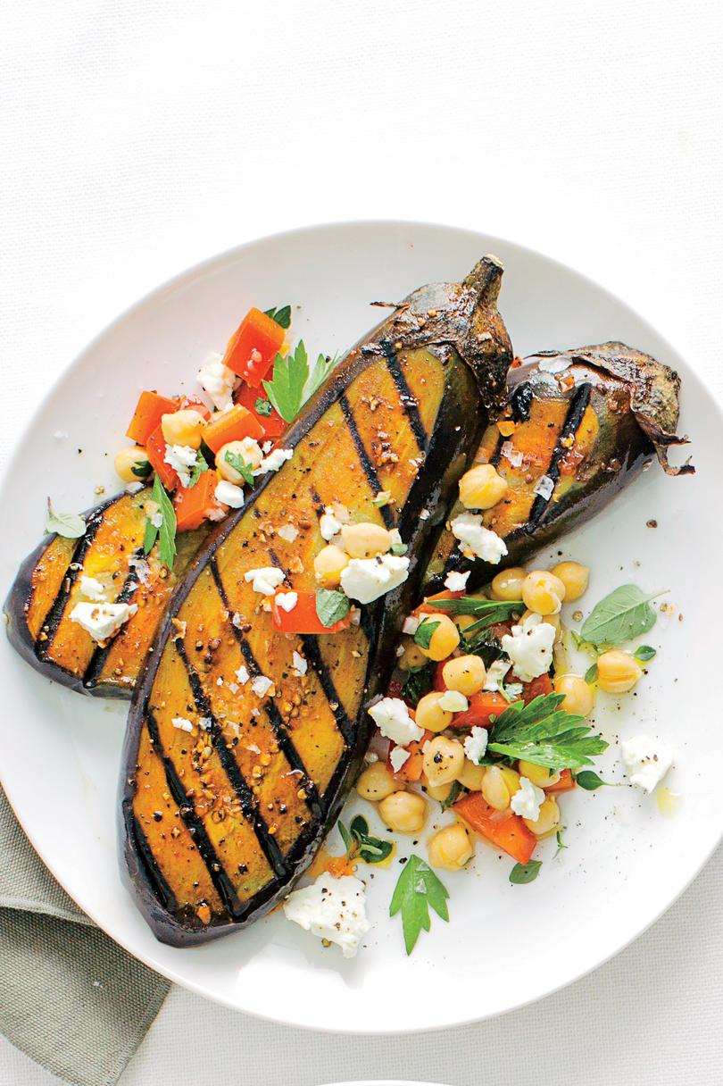 متبل Eggplant Cutlets with Chickpea-Feta Salad