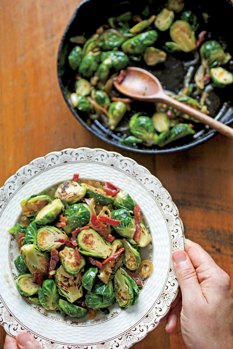 Brusel Sprouts with Ham and Caramelized Onions