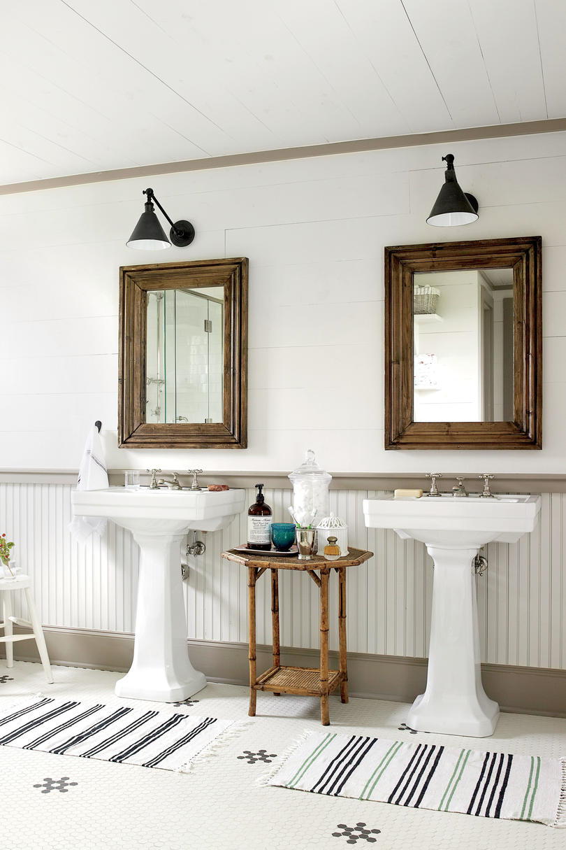 Doble Sinks and Hexagonal Tile Master Bathroom