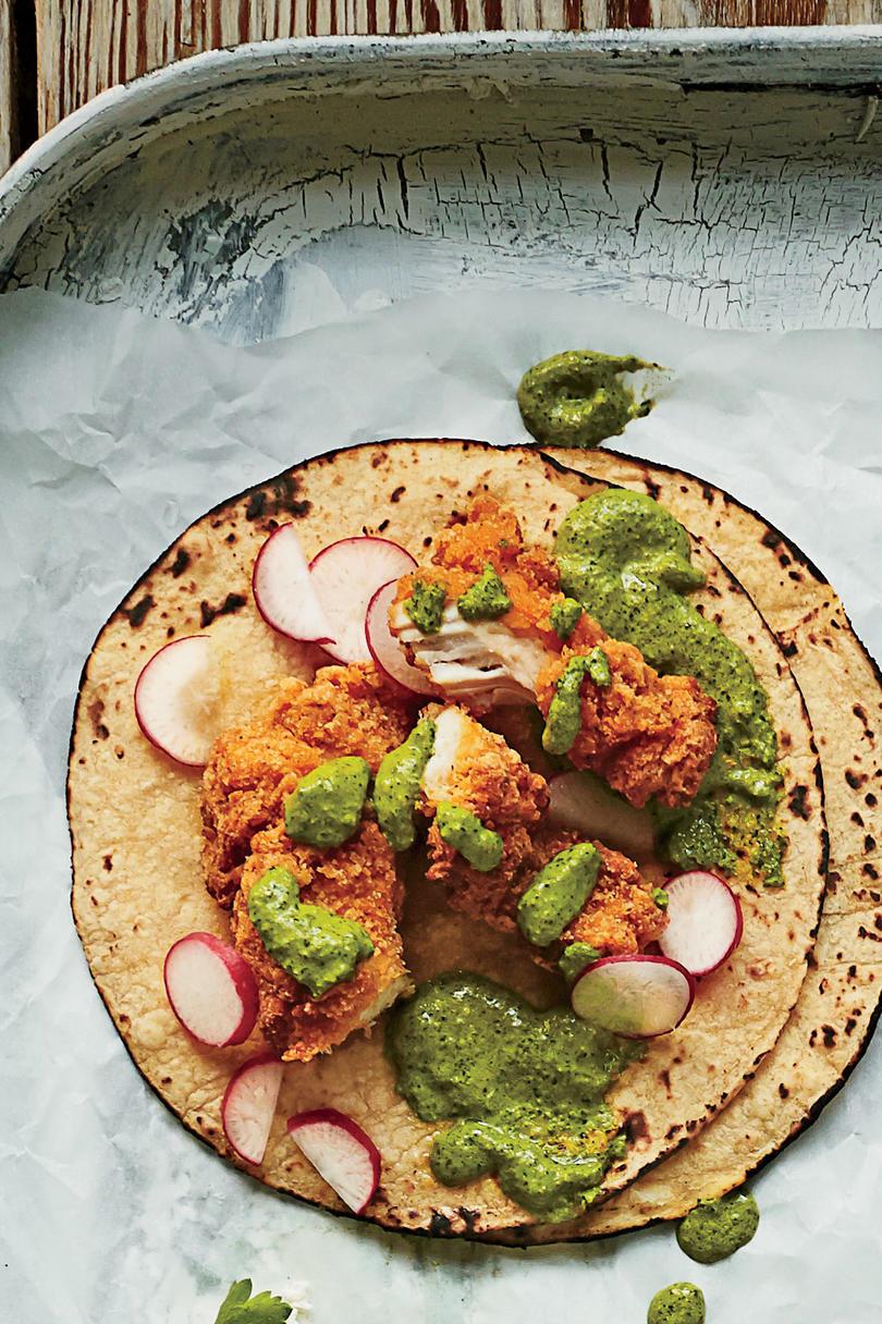 Frito Chicken Tacos with Buttermilk-Jalapeño Sauce