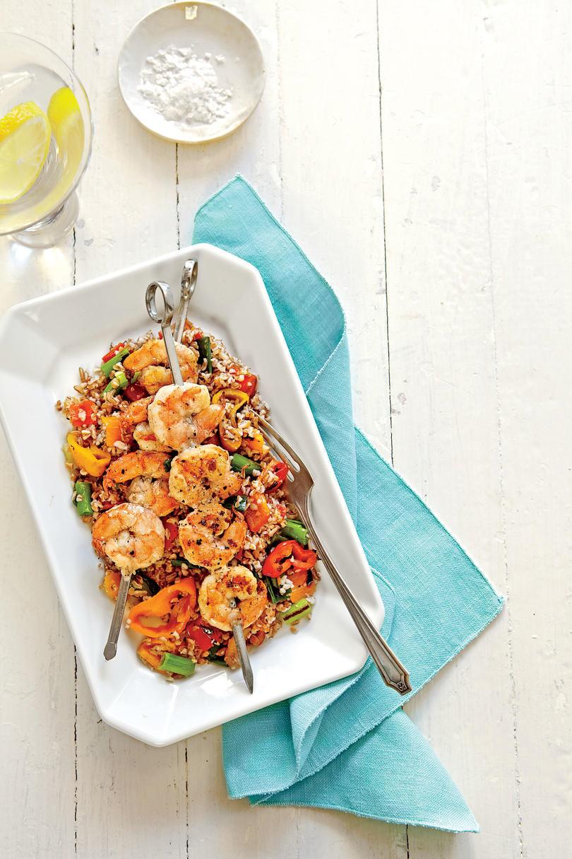 Grano Salad with Grilled Shrimp and Sweet Peppers
