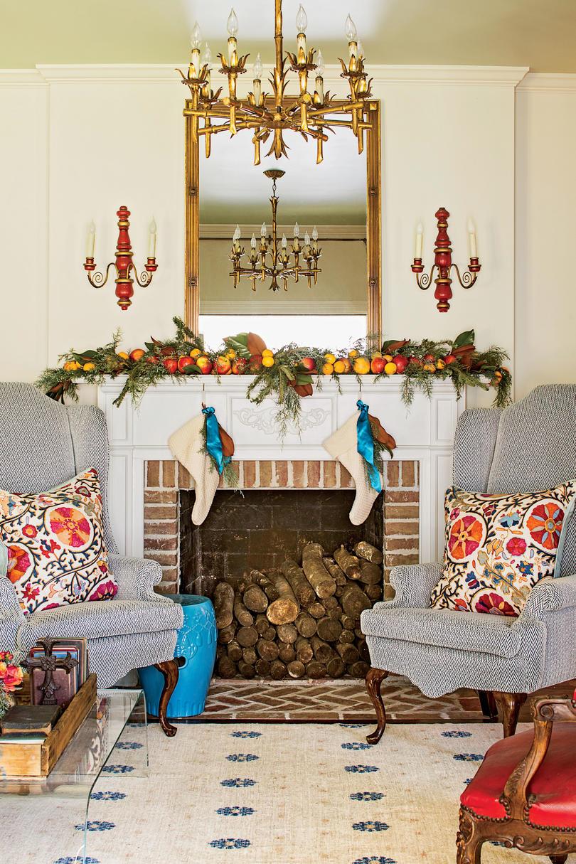 Navidad Mantel with Blue Wing Chairs