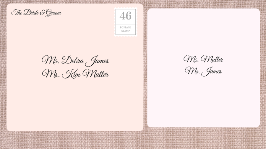 Adressering Double Envelope Wedding Invitations to Same Gender Couple