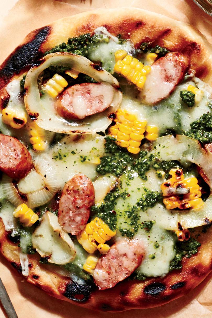 Ahumado Sausage, Grilled Corn, and Sweet Onion Pizza