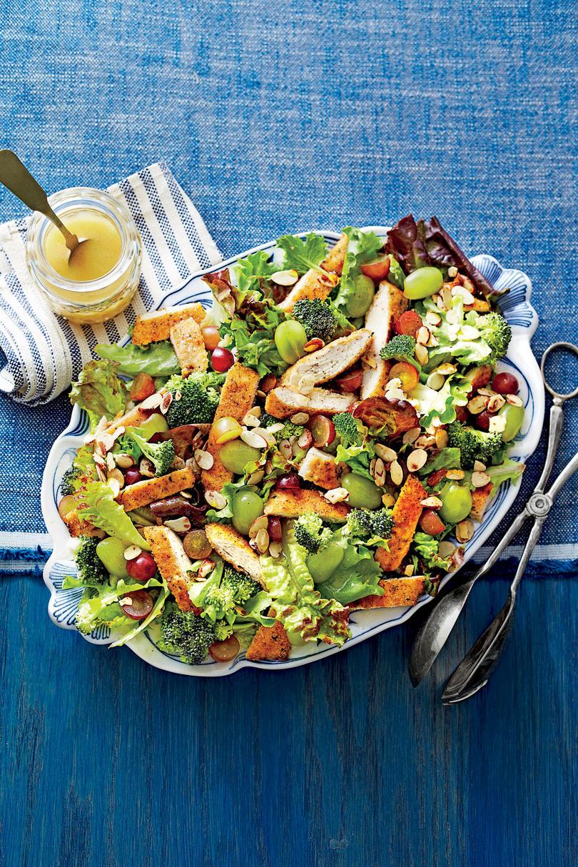 Dixie Chicken Salad with Grapes, Honey, Almonds, and Broccoli
