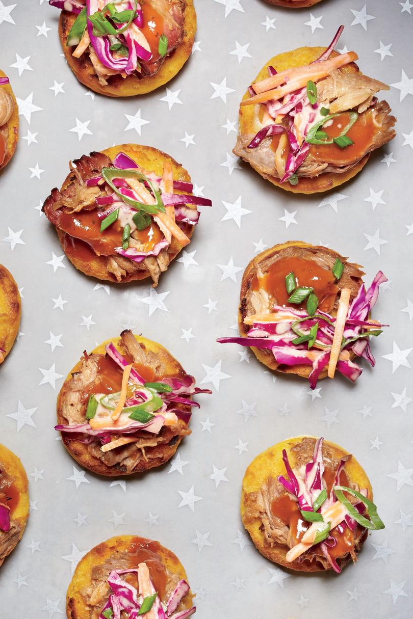 Petite Sweet Potato Biscuits with Pulled Pork and Slaw
