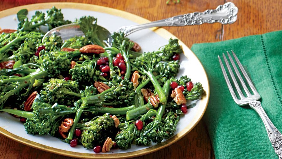 Broccolini with Pecans and Cane Syrup Vinaigrette 