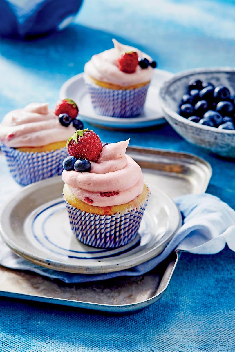 Jordbær-Blueberry Cupcakes