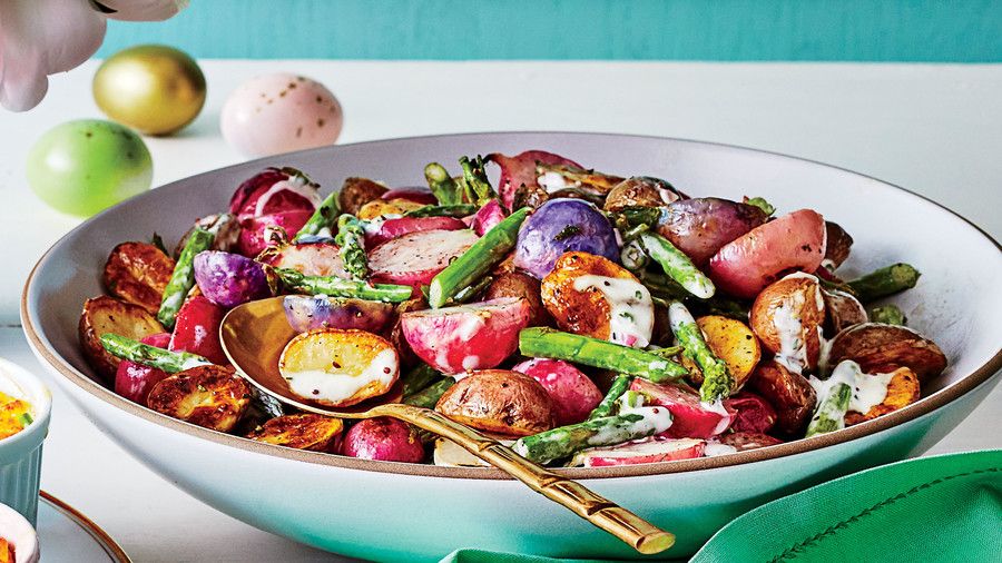 Varm Asparagus, Radish, and New Potato Salad with Herb Dressing