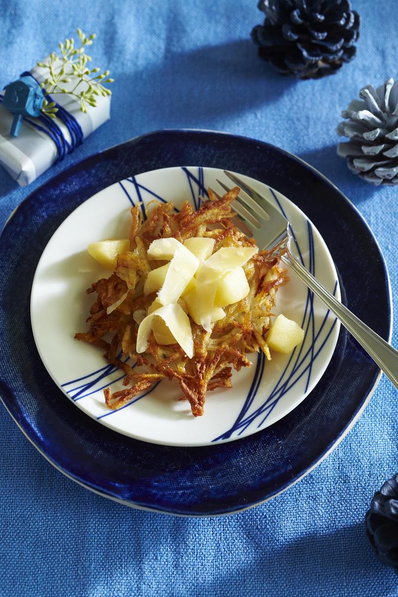 Brambor Latkes with Warm Apple Compote and Aged Cheddar Topping