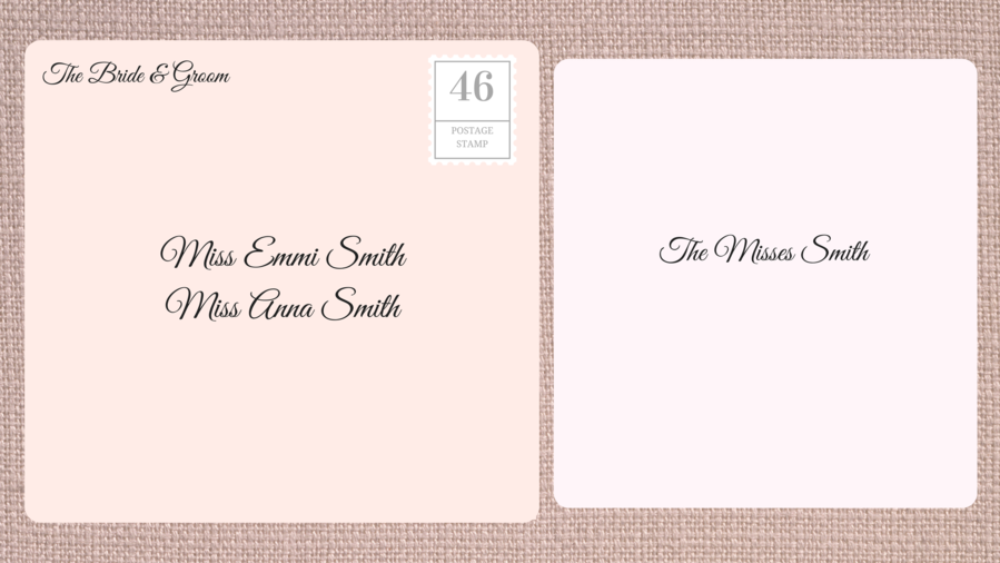 Adresování Double Envelope Wedding Invitations to Family with Adult Daughters