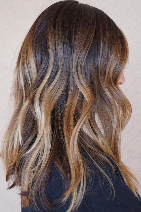 топло Chestnut with Rich Caramel-Butter Balayage
