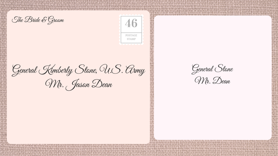 Adressering Double Envelope Wedding Invitations to Female Military Office
