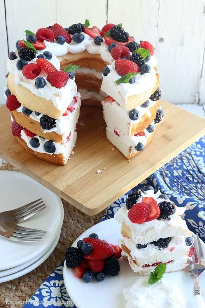 Tres Layer Berry Angel Food Cake