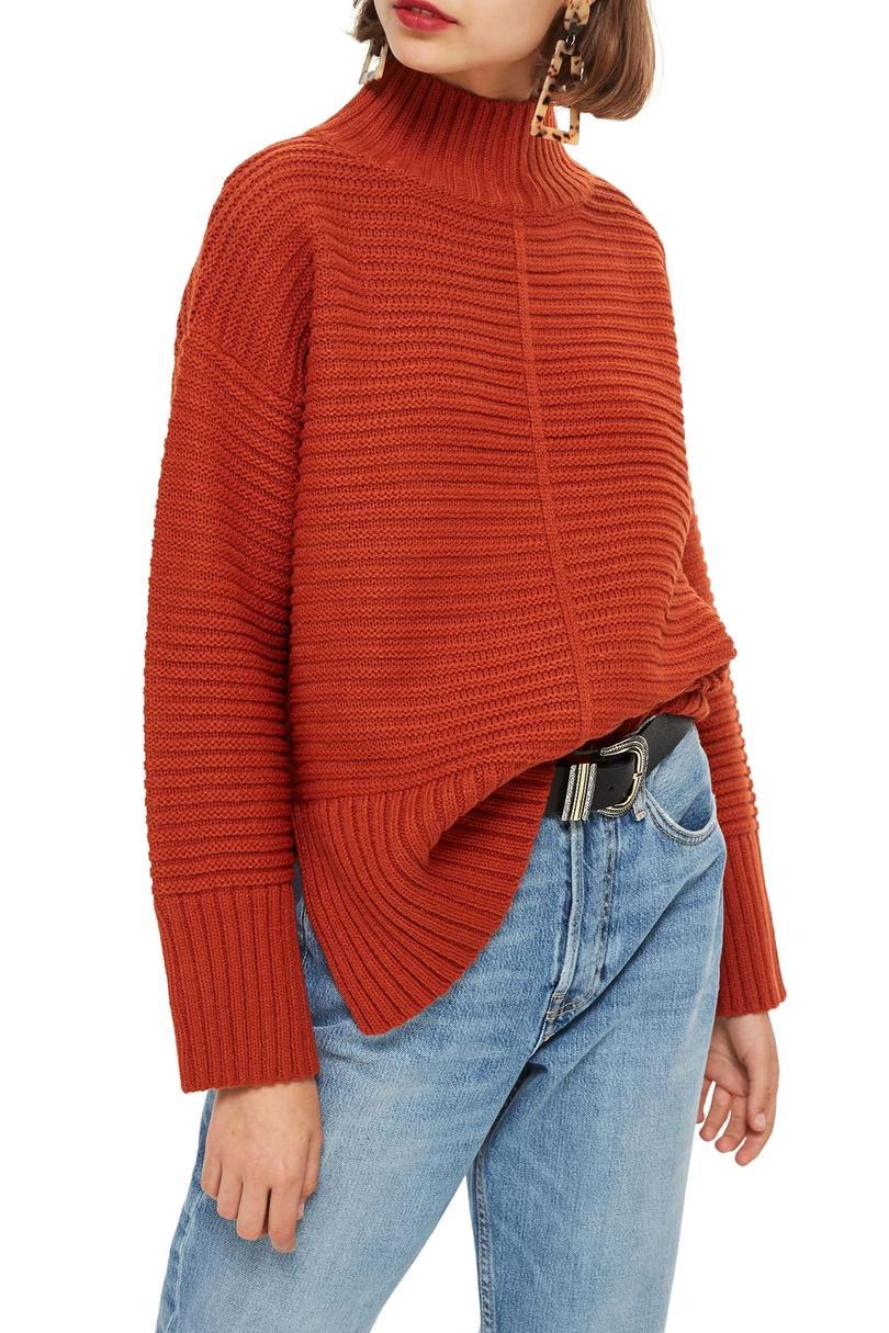 Quemado Orange Mock Neck Sweater