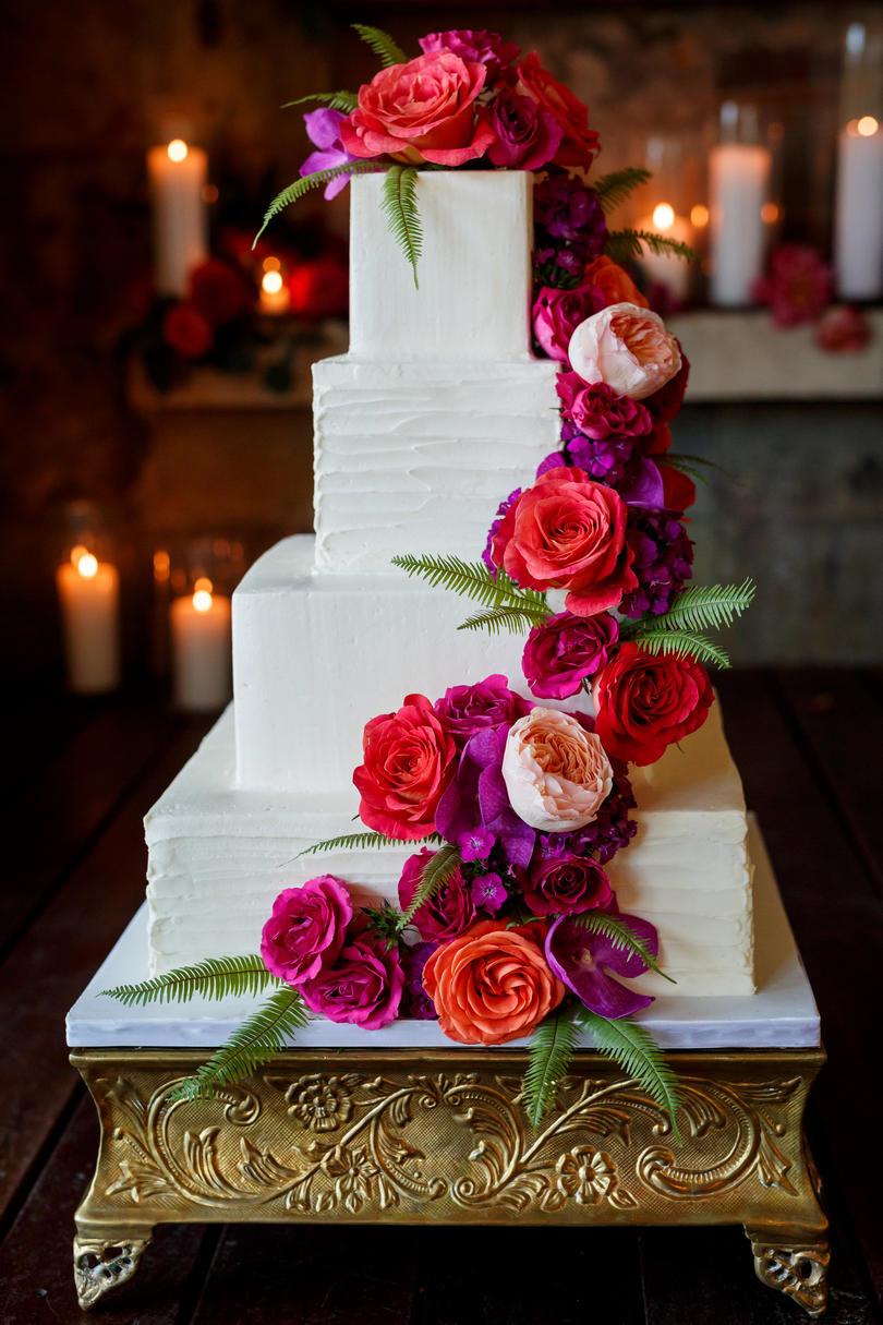 Cuadrado Buttercream Wedding Cake with Bright Blooms