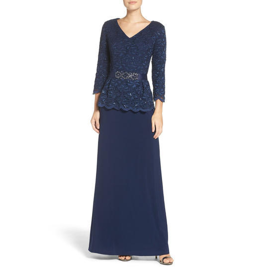 Алекс Evenings Embellished Lace & Jersey Gown