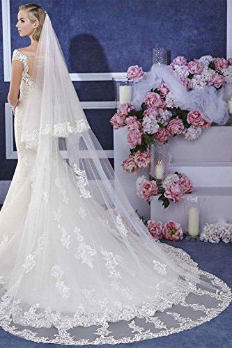 hvid Bridal Veil with Lace Edge