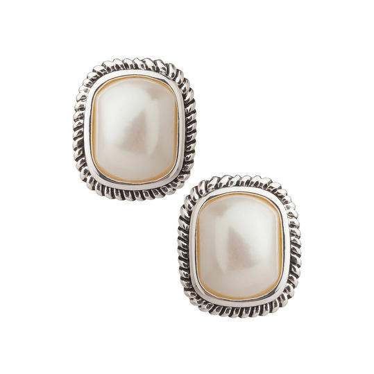 Grande Pearl with Cable Edge Clip-On Earrings