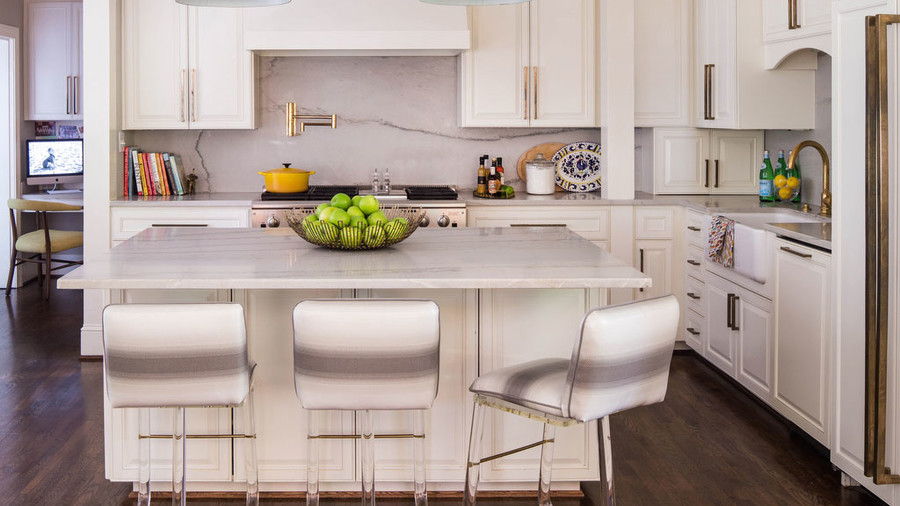 Slank White Kitchen with Brass Accents