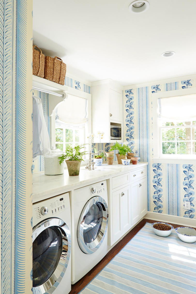 Hydrangea Wallpapered Laundry Room
