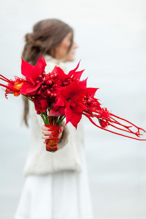 明るい Red Poinsettia Bouquet 