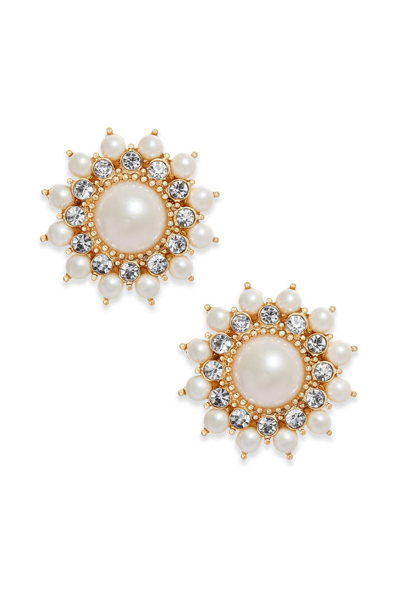 ميثاق Club Gold-Tone Imitation Pearl & Crystal Starburst Stud Earrings
