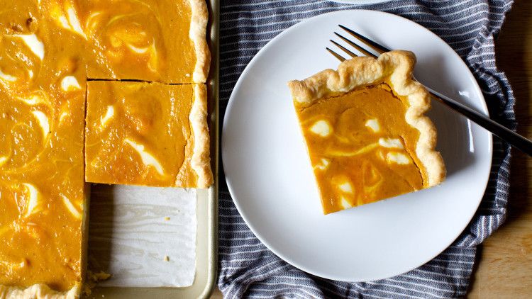 Cheesecake-Marbled Pumpkin Slab Pie