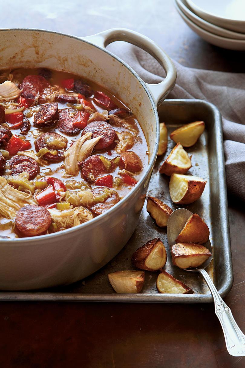 Kylling-Andouille Gumbo with Roasted Potatoes