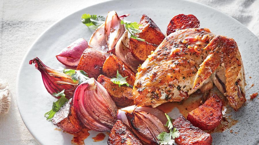 chimichurri Roasted Chicken with Potatoes and Onions