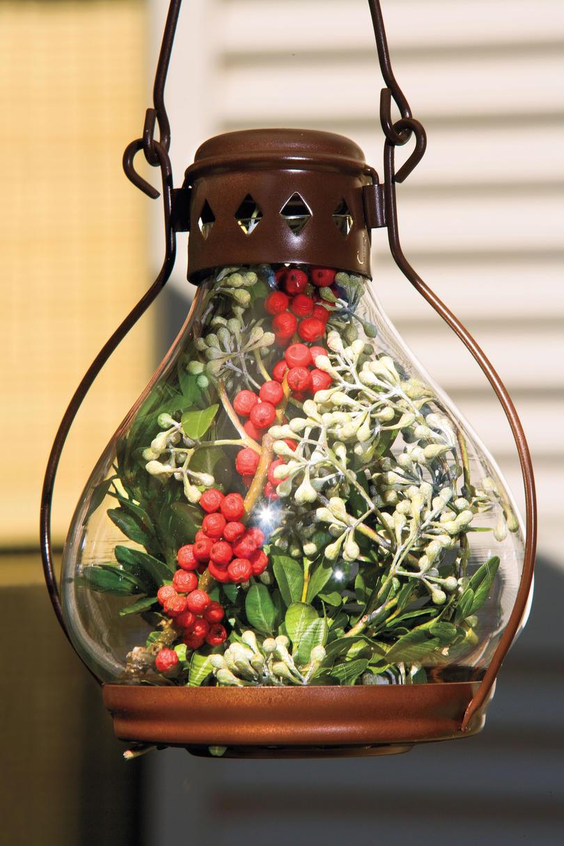 ガラス Hanging Light Filled with Berries and Grennery for Christmas