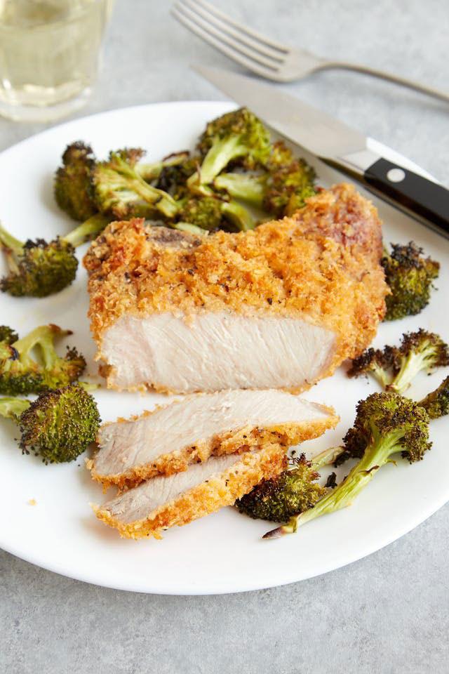 crispy, Cheesy Pork Chops with Roasted Broccoli