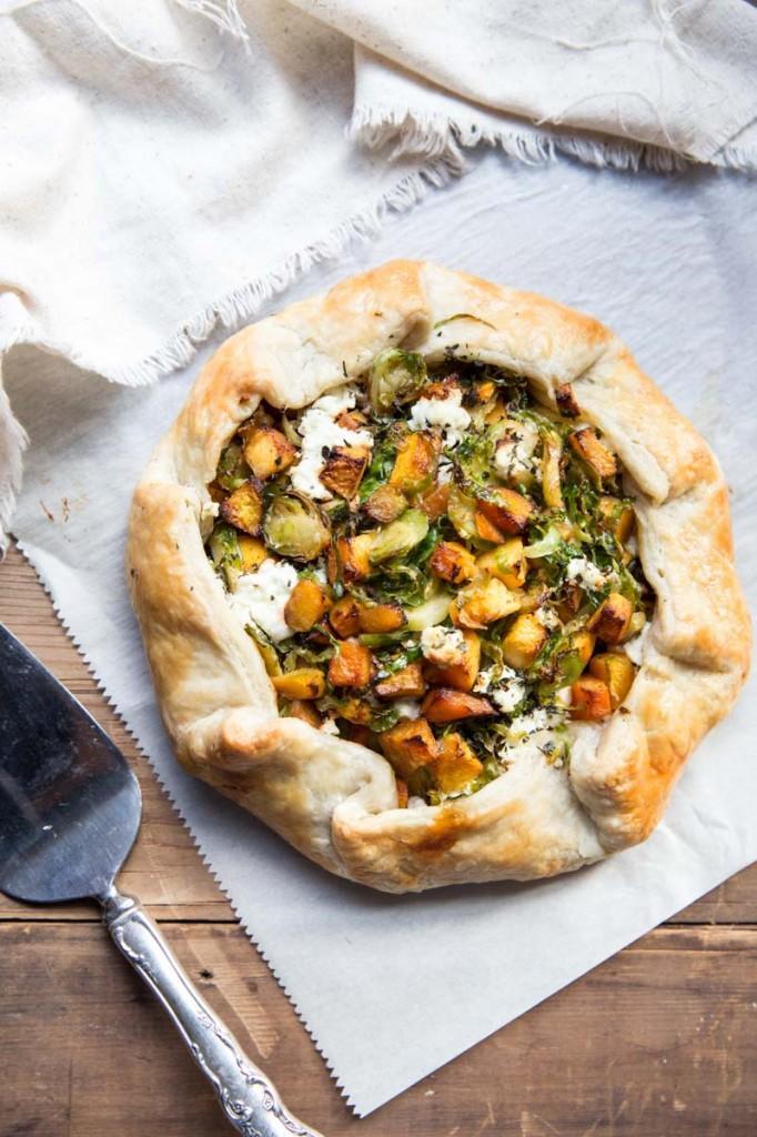 Butternut Squash and Brussels Sprout Galette with Goat Cheese 