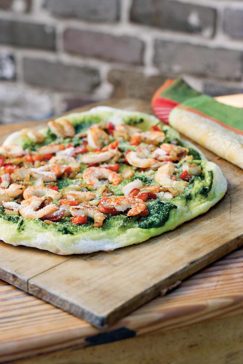 ピザ Recipes: Shrimp-Pesto Pizza