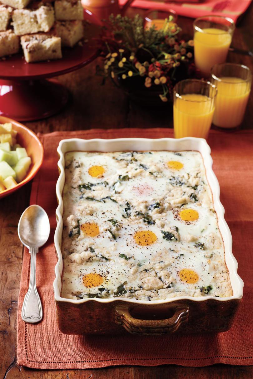Desayuno tardío Recipes: Grits-and-Greens Breakfast Bake