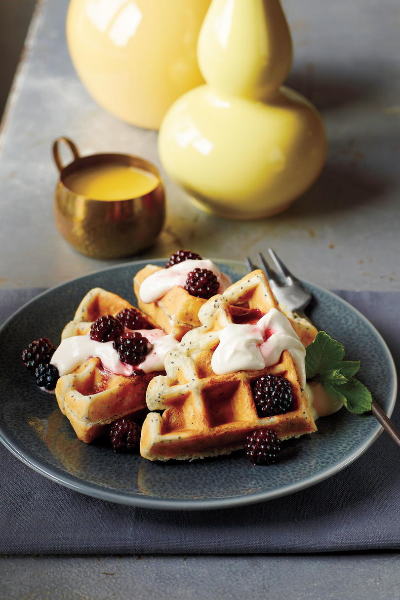 Amapola De Limón Seed Waffles with Blackberry Maple Syrup