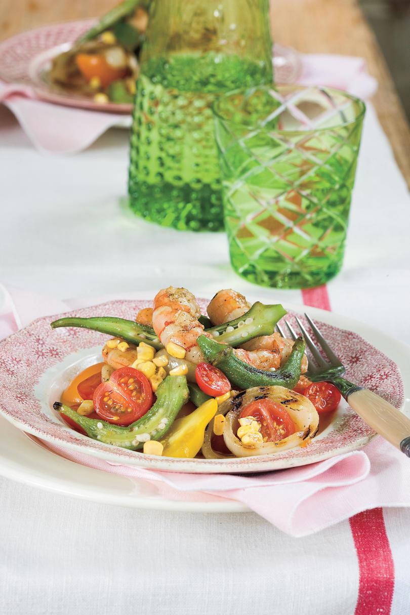 Verano Local Produce Recipes: Grilled Shrimp Gumbo Salad