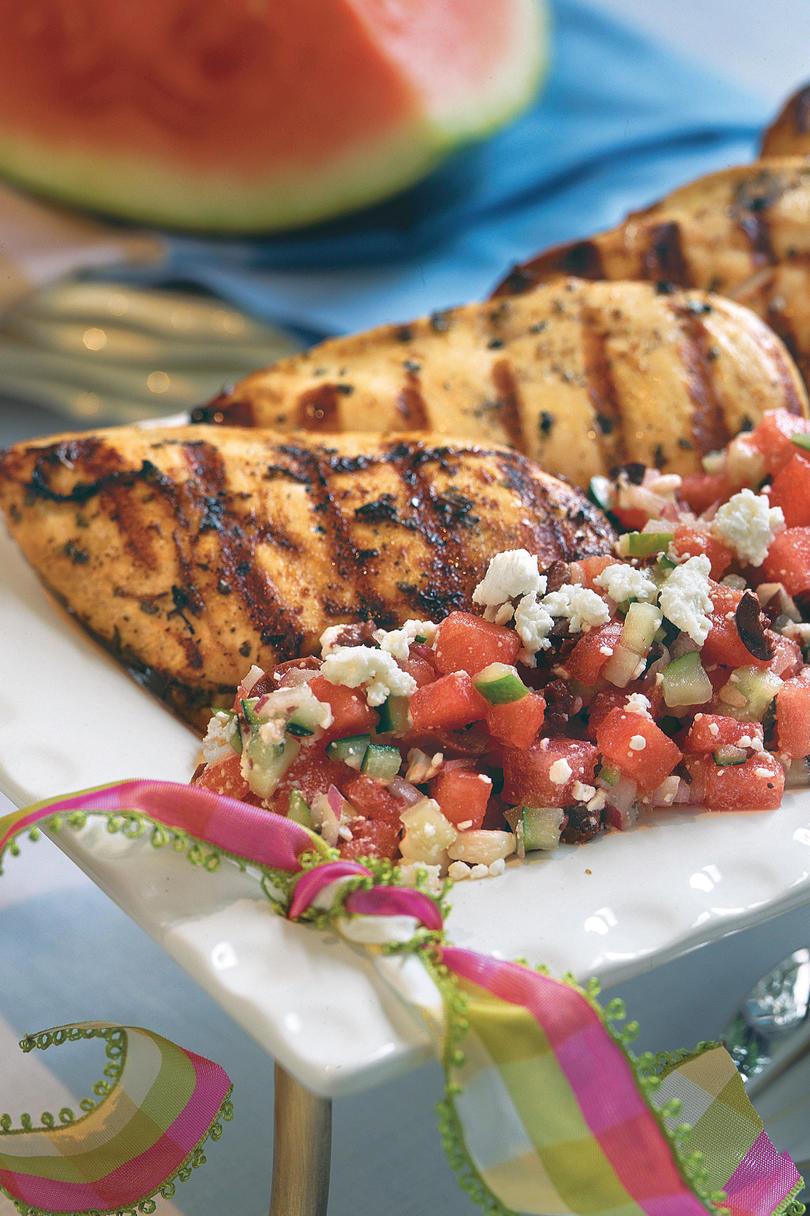 Let Weeknight Grilling Recipes: Herb-Grilled Chicken With Watermelon-Feta Salad