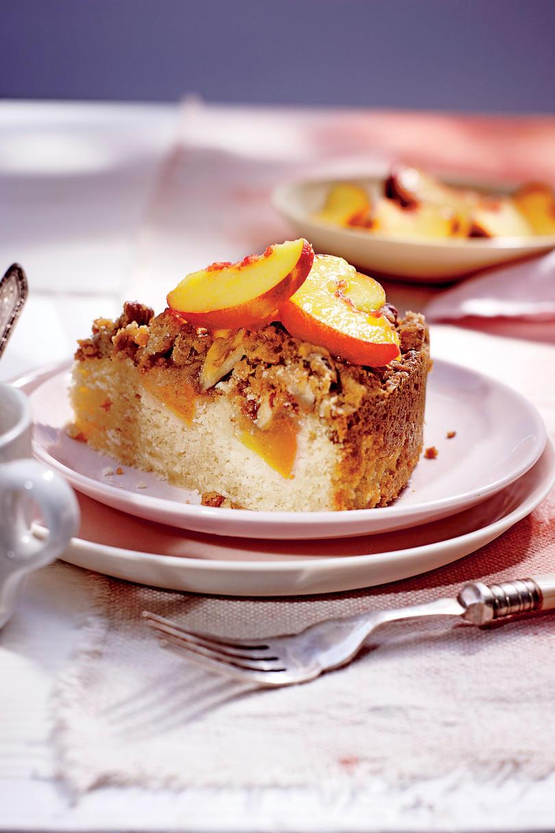 طازج Peach Coffee Cake with Pecan Streusel