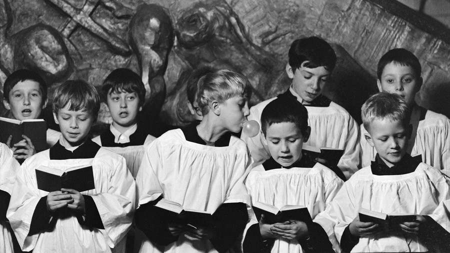Kostel Choir with Boy Blowing Bubble Gum