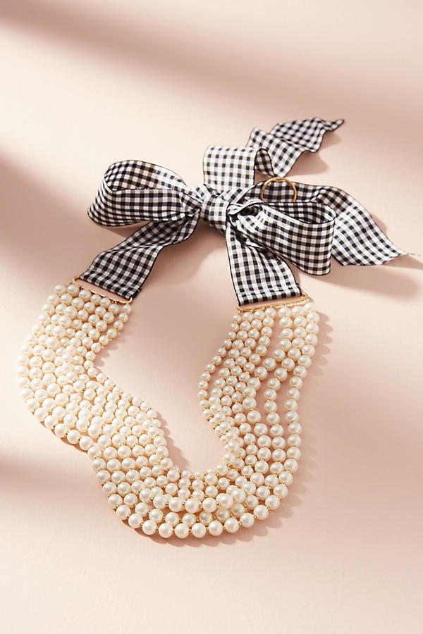 памучен плат на райета & Pearls Layered Necklace