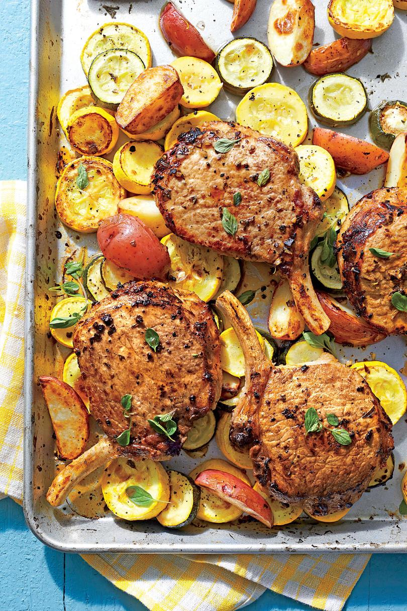 griego Pork Chops with Squash and Potatoes