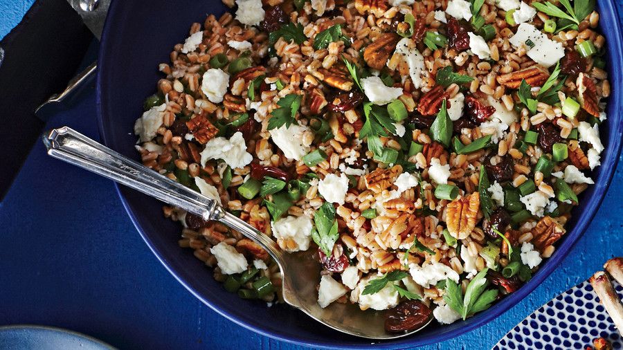 Farro Salad with Toasted Pecans, Feta, and Dried Cherries 