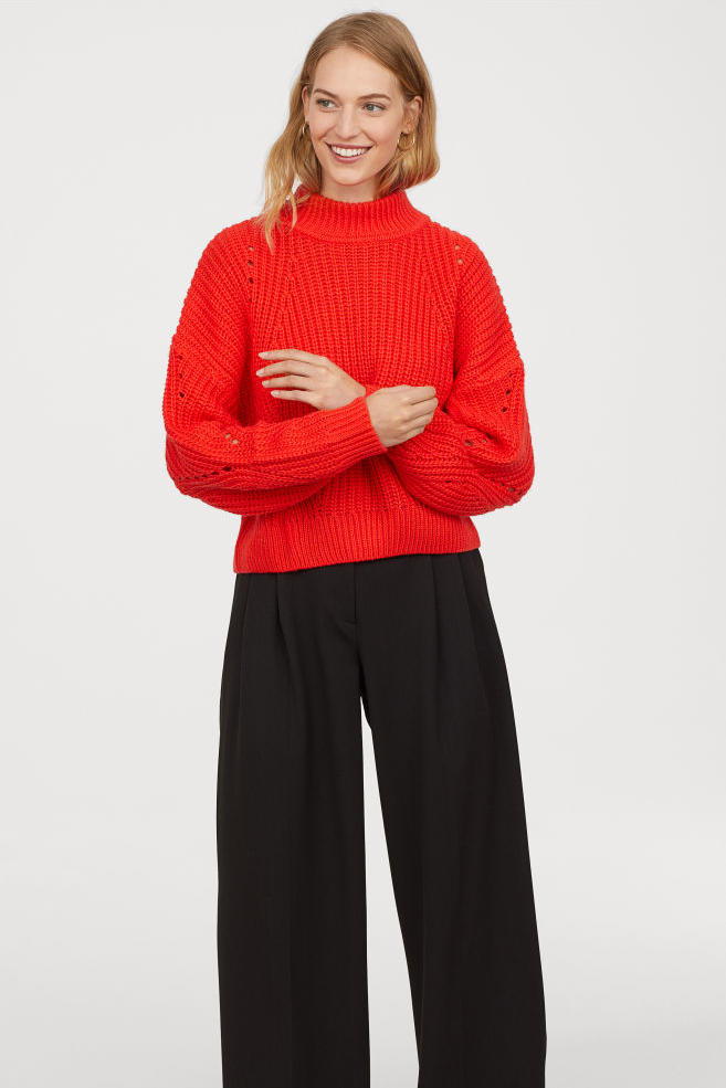 Brillante Red Rib-Knit Sweater