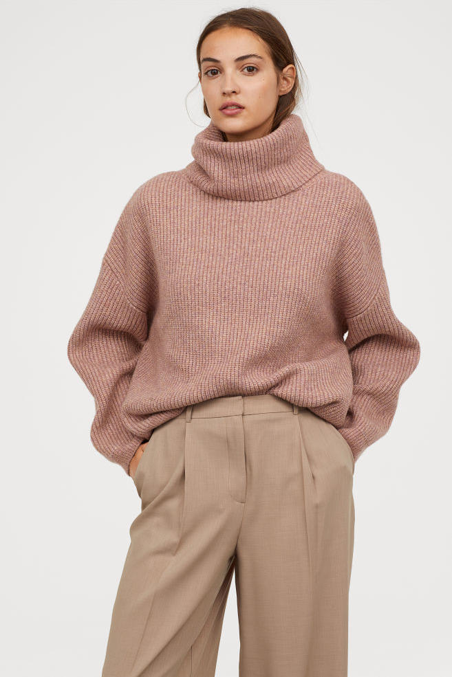 Polvoriento Rose Ribbed Turtleneck Sweater