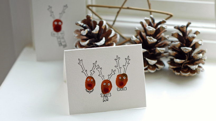 Fingeraftryk Reindeer Christmas Card
